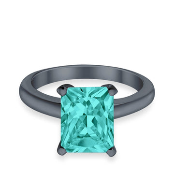 Solitaire Engagement Ring Paraiba Tourmaline CZ Black Tone 925 Sterling Silver Wholesale